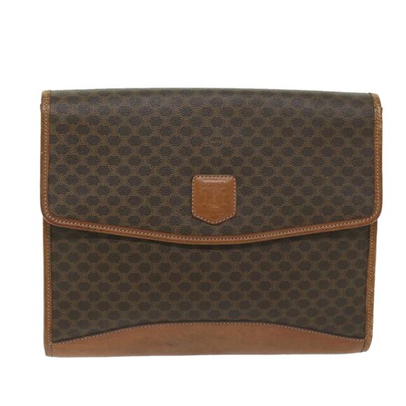 CELINE Macadam Canvas Clutch Bag Pvc Leather Brown - Picture 13 of 16